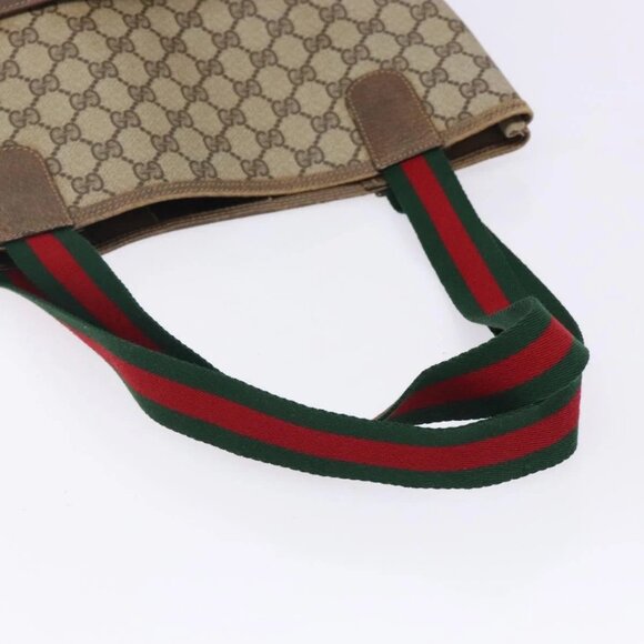 GUCCI GG Supreme Web Sherry Line Tote Bag PVC Beige Red 39 02 003 Auth 133158 - Picture 8 of 16